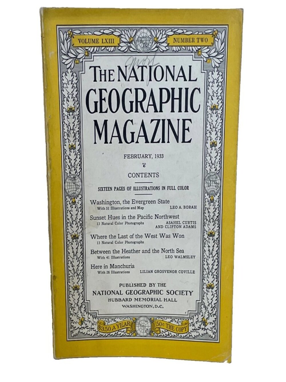 National Geographic February 1933 Vol 63 No 2 Washington State Manchuria Ethyl